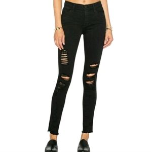 Frame Jeans Size 27 Black Le Skinny De Jeanne Crop Mid Rise Ripped Denim